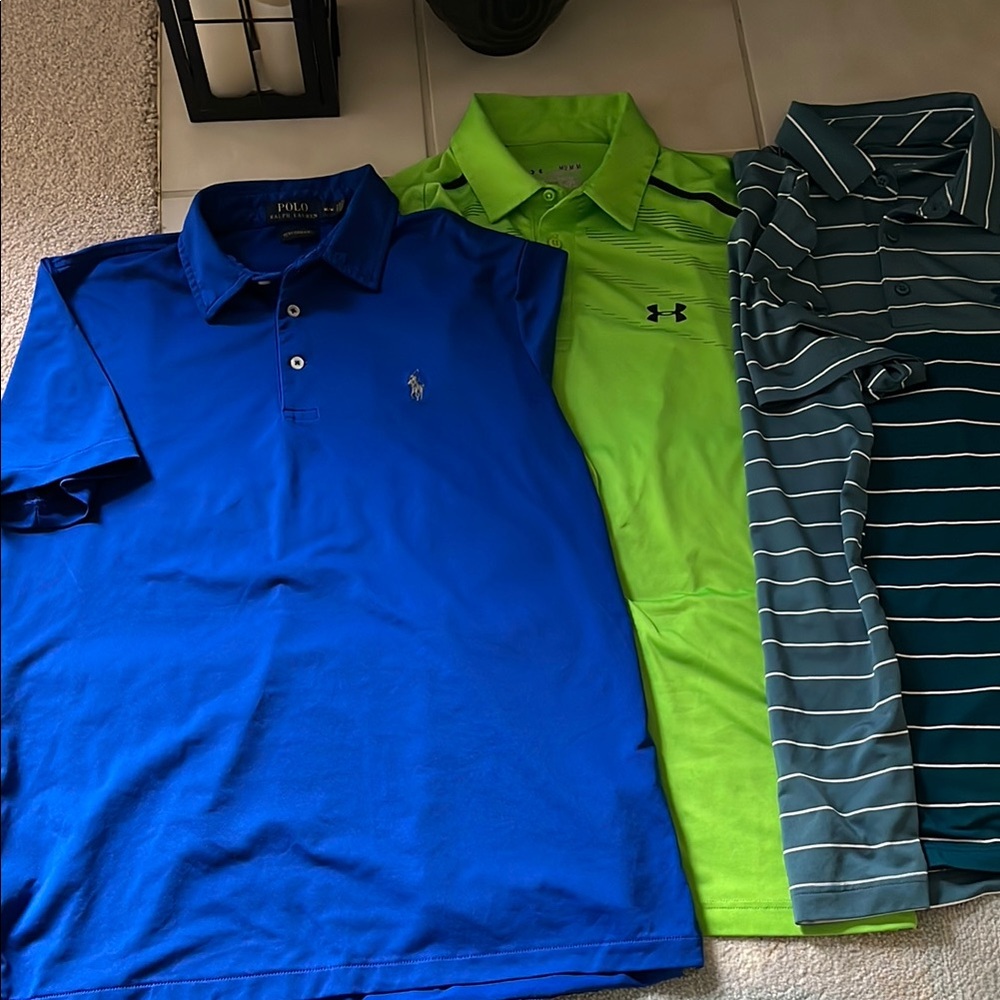 Under Armour (4) golf polos and (1) Ralph Lauren golf polo.